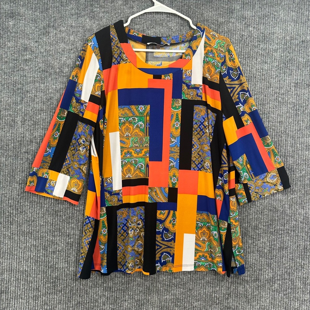 Jones Studio Blouse Womens XL Multicolor Excellent Paisley Geometric 3/4 Sleeve